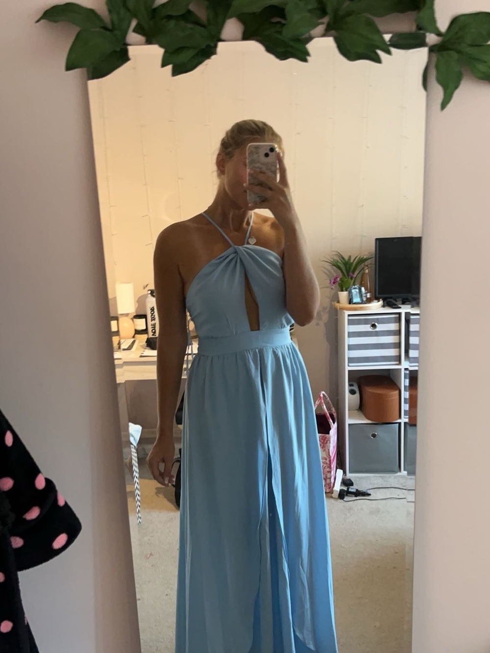 Hello Molly Sky Blue Halter Maxi Dress with High Slit - Picture 2 of 5